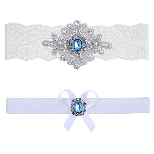 Blue Garter Topaz Wedding for Brides Toss Ivory White Lace Vintage Tradition