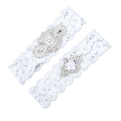 APXPF Women's Lace Rhinestones Wedding Bridal Garter Belt Set With Flower