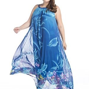 Esprlia Women's Chiffon Plus Size Sleeveless Summer Beach Maxi Dress